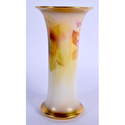 93 - Royal Worcester trumpet shaped spill vase painted with autumnal leaves and berries by Kitty Blake, s... 