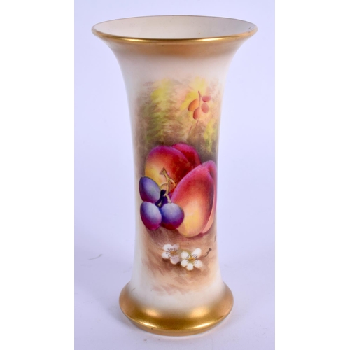 95 - Royal Worcester trumpet shaped spill vase painted with fruit by Edward Townsend, signed, date code f... 