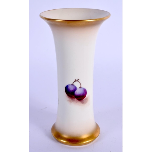 95 - Royal Worcester trumpet shaped spill vase painted with fruit by Edward Townsend, signed, date code f... 