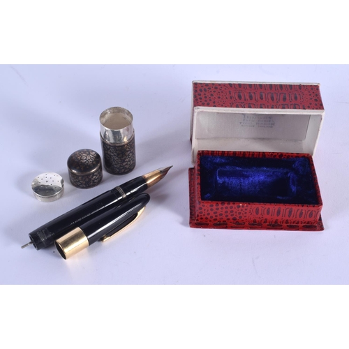 1001 - A SILVER NIELLO BOTTLE and a 14ct gold capped pen. (2)