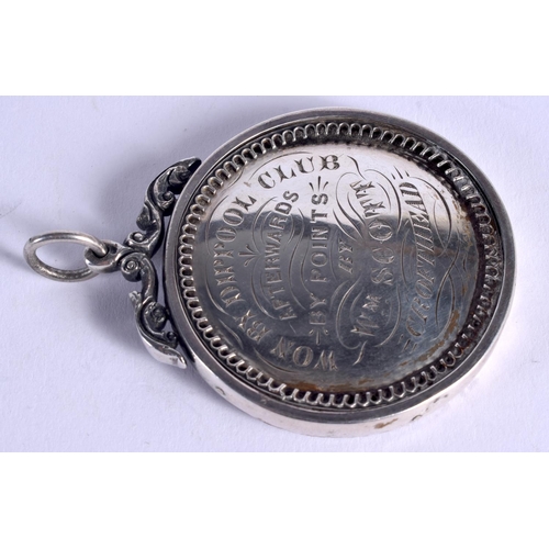 1008 - A VICTORIAN SCOTTISH SILVER LANARKSHIRE CURLING CLUB MEDAL. 24 grams. 5.5 cm x 4.5 cm.