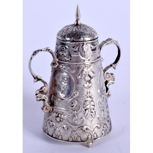 1009 - AN ANTIQUE CONTINENTAL SILVER SAMOVAR. 39 grams. 7 cm x 5.5 cm.