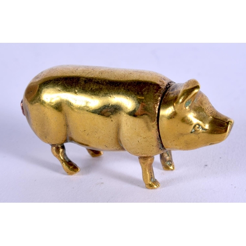 1034 - AN ANTIQUE PIGGY BRASS VESTA CASE. 4.5 cm x 2.5 cm.