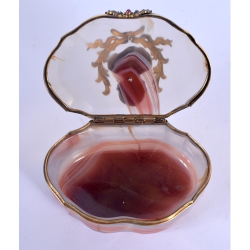 1035 - A LOVELY CONTINENTAL SILVER GILT ENAMEL AND GEM SET AGATE BOX decorated with a portrait of a male. 8... 