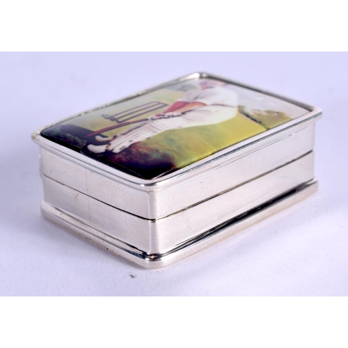 1067 - A SILVER CRICKET SILVER BOX. 20 grams. 3 cm x 2.5 cm.