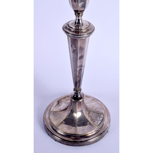 1093 - AN ANTIQUE SILVER PLATED OIL LAMP. 45 cm high not inc funnel.