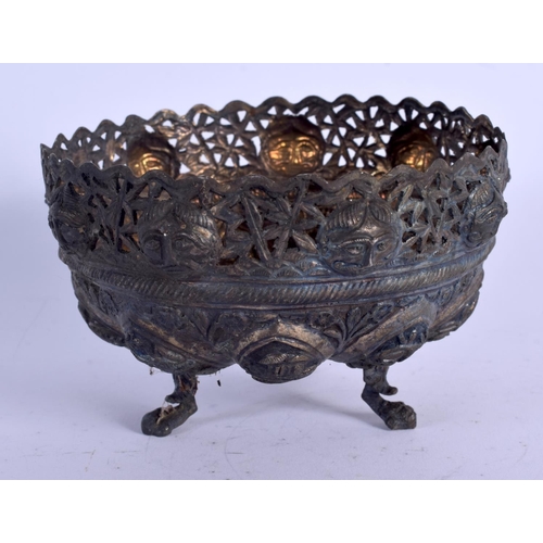 1124 - AN ANTIQUE INDO TIBETAN SILVER PIERCED BOWL decorated with buddhistic figures. 149 grams. 7.5 cm x 1... 