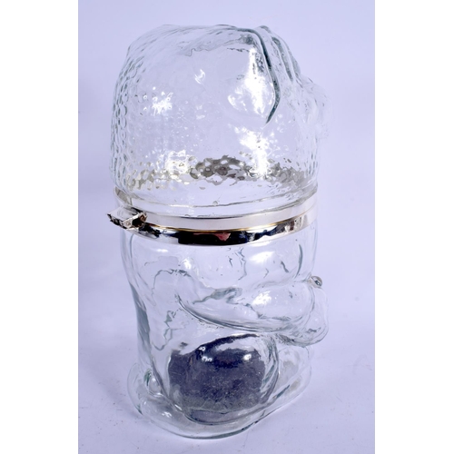 1152 - AN UNUSUAL CONTINENTAL GLASS AND SILVER PLATED BISCUIT BARREL. 28 cm high.