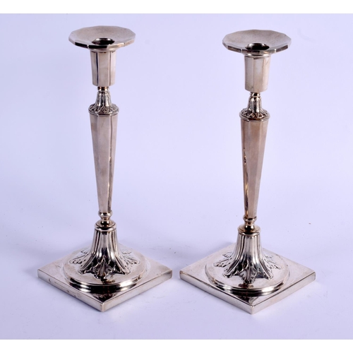 1182 - A PAIR OF ART NOUVEAU GERMAN SILVER CANDLESTICKS. 512 grams. 24 cm high.