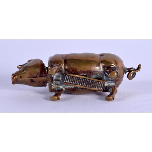 1187 - AN ANTIQUE BRASS PIG VESTA CASE. 5.5 cm x 1.5 cm.