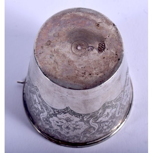 1192 - AN ANTIQUE PERSIAN SILVER BEAKER. 56 grams. 5 cm x 5 cm.