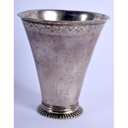 1204 - AN ANTIQUE SCANDINAVIAN SILVER BEAKER. 54 grams. 8 cm x 7 cm.