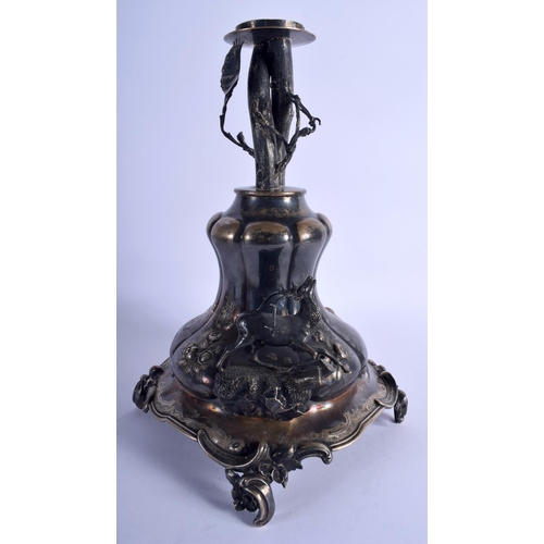 1264 - A RARE 19TH CENTURY CONTINENTAL SILVER TABLE CENTREPIECE formed as roaming stands, decorated with fo... 