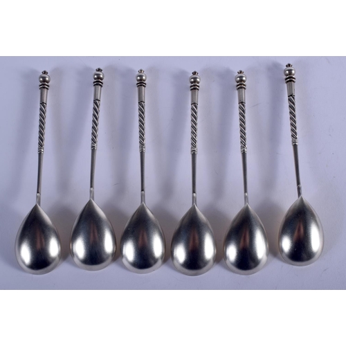 1276 - SIX ANTIQUE RUSSIAN SILVER SPOONS. 182 grams. 14 cm long. (6)