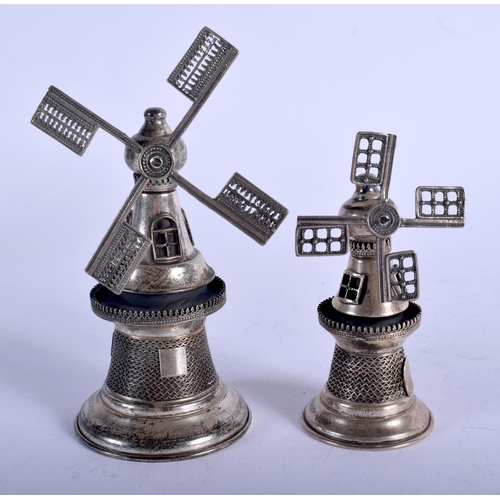 1287 - A PAIR OF CONTINENTAL SILVER WINDMILLS. 119 grams. 13 cm x 5.5 cm.