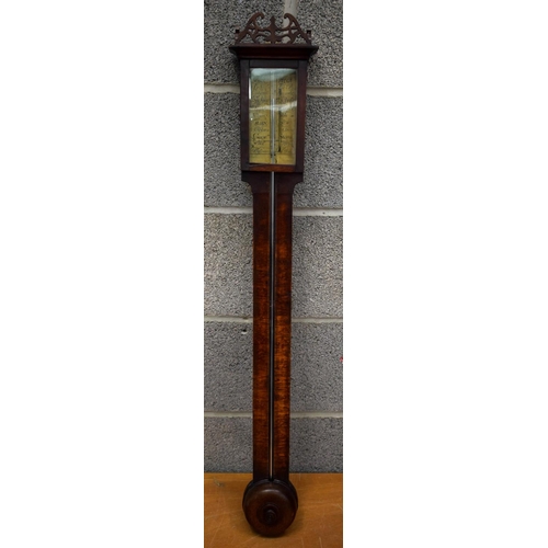 1486 - AN ANTIQUE BATEMAN AND DENT CHIPPENDALE STYLE BAROMETER the top formed with an arch top pediment. 94... 