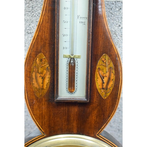 1488 - AN ANTIQUE ANDREW PINKETT OF PLYMOUTH WHEEL BAROMETER inset with inlaid floral motifs. 97 cm x 24 cm... 