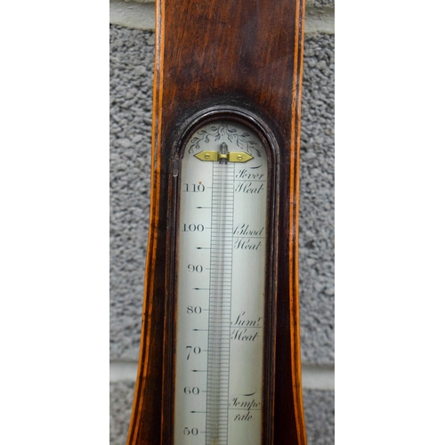 1488 - AN ANTIQUE ANDREW PINKETT OF PLYMOUTH WHEEL BAROMETER inset with inlaid floral motifs. 97 cm x 24 cm... 