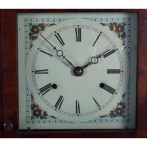 1489 - AN ANTIQUE REVERSE PAINTED AMERICAN WALL CLOCK. 62 cm x 32 cm.