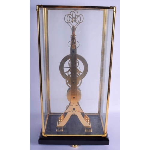 1491 - A CONTEMPORARY BRASS SKELETON CLOCK. Clock 48 cm x 18 cm.