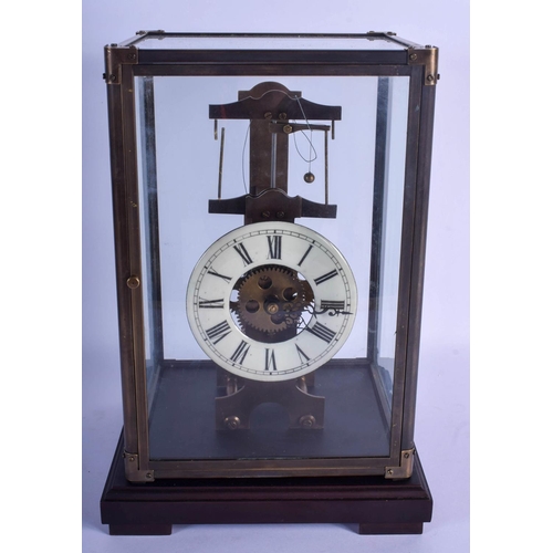 1494 - A CONTEMPORARY BRASS SKELETON CLOCK. Clock 24 cm x 12 cm.