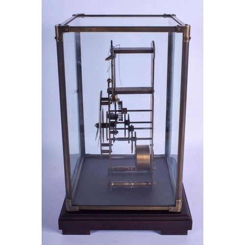 1494 - A CONTEMPORARY BRASS SKELETON CLOCK. Clock 24 cm x 12 cm.