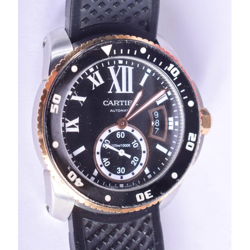 1497 - A GOOD LARGE CARTIER FULL SET STAINLESS STEEL AND GOLD  DIVERS WRISTWATCH with original leather stra... 