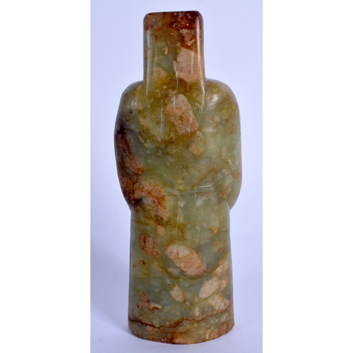 1515 - AN EARLY CHINESE CARVED GREEN RIVER JADE FIGURE OF AN IMMORTAL Ming/Qing, modelled wearing robes. 14... 