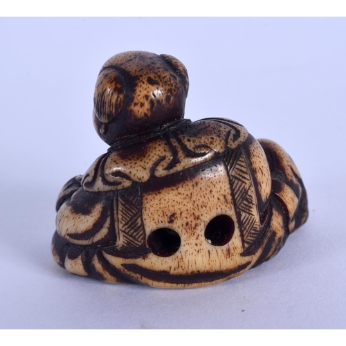 1543 - A 19TH CENTURY JAPANESE MEIJI PERIOD CARVED STAG ANTLER NETSUKE in the manner of Ishikawa Rensai. 3 ... 