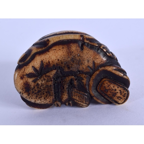 1543 - A 19TH CENTURY JAPANESE MEIJI PERIOD CARVED STAG ANTLER NETSUKE in the manner of Ishikawa Rensai. 3 ... 