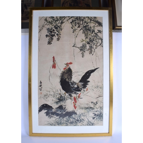 1567 - THREE MID 20TH CENTURY JAPANESE FRAMED PRINTS. Largest image 74 cm x 40 cm. (3)