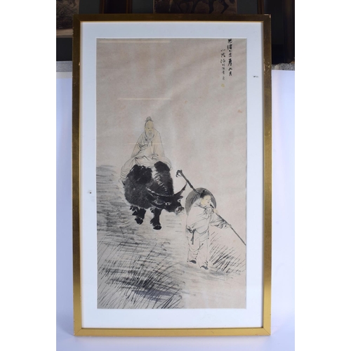 1567 - THREE MID 20TH CENTURY JAPANESE FRAMED PRINTS. Largest image 74 cm x 40 cm. (3)