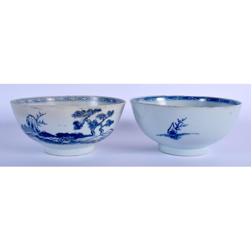 1584 - TWO 18TH CENTURY CHINESE BLUE AND WHITE PORCELAIN BOWLS Qianlong, one possibly shipwreck. 15 cm diam... 