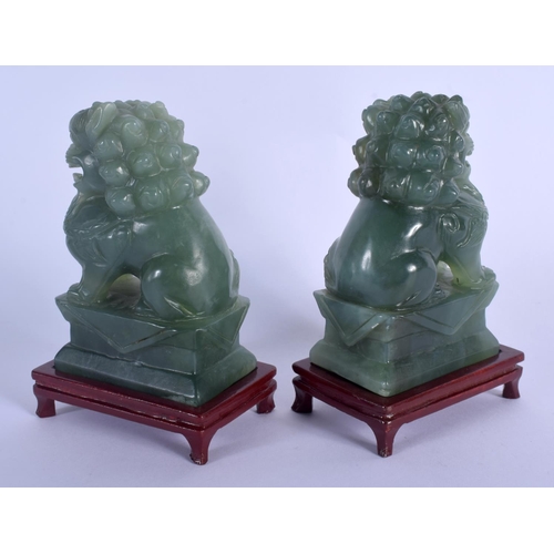 1585 - A PAIR OF EARLY 20TH CENTURY CHINESE CARVED JADE FIGURES OF LIONS Late Qing/Republic. Jade 12 cm x 6... 