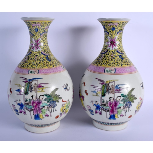 1592 - A LARGE PAIR OF CHINESE FAMILLE ROSE PORCELAIN VASES 20th Century. 38 cm x 19 cm.