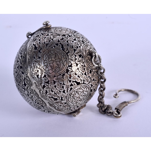 1593 - A CHINESE WHITE METAL TRAVELLING INCENSE BURNER 20th Century. 4 cm wide.