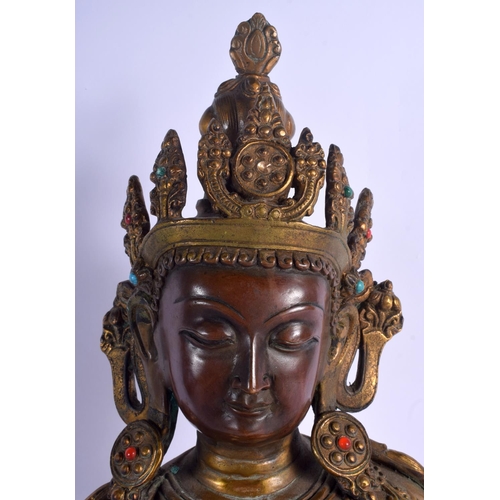 1603 - A VERY LARGE CHINESE TIBETAN GILT BRONZE FIGURE OF A BUDDHA 20th Century, inset with jewels. 44 cm x... 