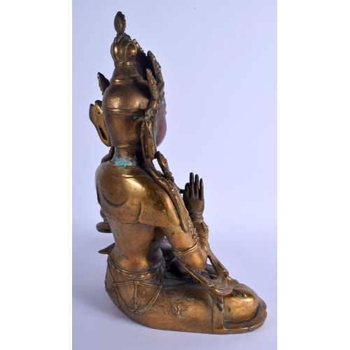 1603 - A VERY LARGE CHINESE TIBETAN GILT BRONZE FIGURE OF A BUDDHA 20th Century, inset with jewels. 44 cm x... 