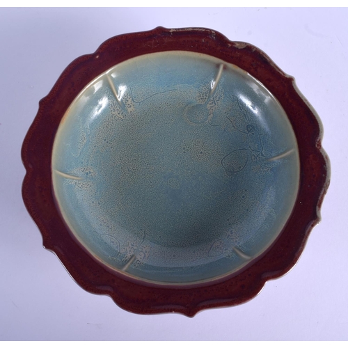 1609 - A CHINESE JUNYAO FLAMBE TYPE CIRCULAR BARBED CENSER 20th Century. 17.5 cm wide.