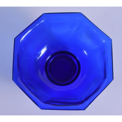 1617 - A FINE 19TH CENTURY CHINESE PEKING BLUE GLASS BOWL Qing, of octagonal form. 12 cm wide.