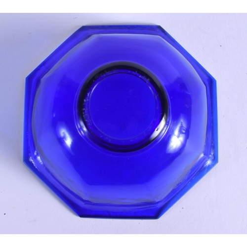 1617 - A FINE 19TH CENTURY CHINESE PEKING BLUE GLASS BOWL Qing, of octagonal form. 12 cm wide.