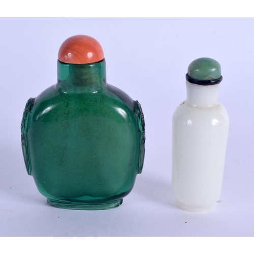 1619 - TWO 19TH CENTURY CHINESE BEIJING GLASS SNUFF BOTTLES Qing. Largest 7.25 cm high. (2)