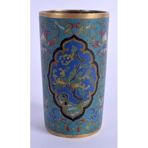 1628 - AN 18TH CENTURY CHINESE CLOISONNE ENAMEL BRUSH POT Late Qing, decorated with landscapes and trailing... 