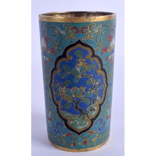 1628 - AN 18TH CENTURY CHINESE CLOISONNE ENAMEL BRUSH POT Late Qing, decorated with landscapes and trailing... 