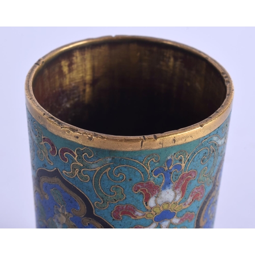 1628 - AN 18TH CENTURY CHINESE CLOISONNE ENAMEL BRUSH POT Late Qing, decorated with landscapes and trailing... 