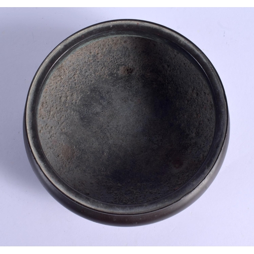 1642 - AN 18TH CENTURY CHINESE CIRCULAR BRONZE CENSER Qing, bearing Xuande marks to base. 895 grams. 12.5 c... 