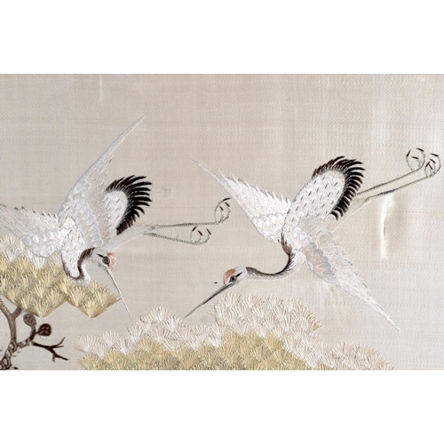 1644 - A 19TH CENTURY CHINESE SILKWORK EMBROIDERED PANEL Qing, depicting two deer roaming within a landscap... 