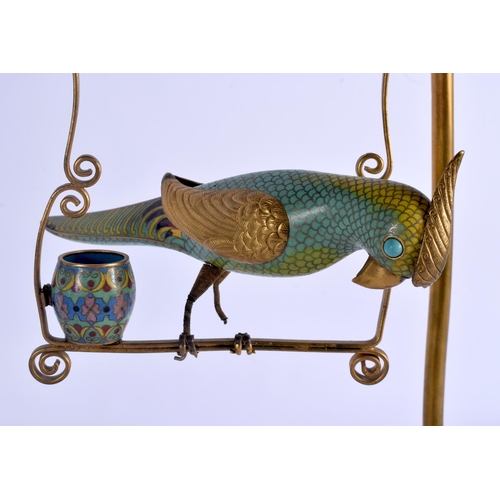 1670 - A RARE EARLY 20TH CENTURY CHINESE CLOISONNE ENAMEL PARROT Late Qing/Republic, upon a later base. 40 ... 