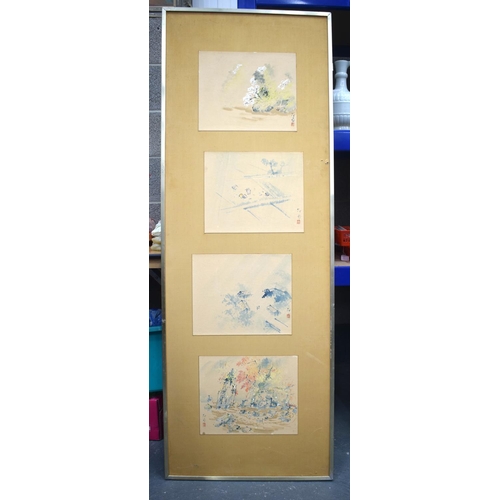 1681 - A LARGE PAIR OF EARLY 20TH CENTURY CHINESE WATERCOLOURS formed upon eight panels of landscapes. Each... 