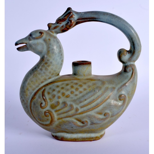 1685 - A CHINESE JUNYAO POTTERY DRAGON HANDLED DUCK EWER 20th Century. 20 cm x 15 cm.